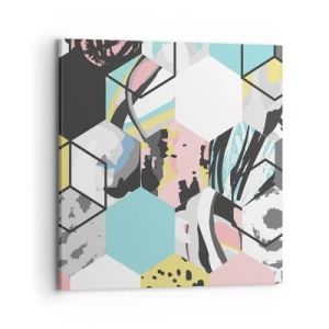 Tablou pe pânză - Hexagoane și cuburi în șase culori - 70x70 cm
