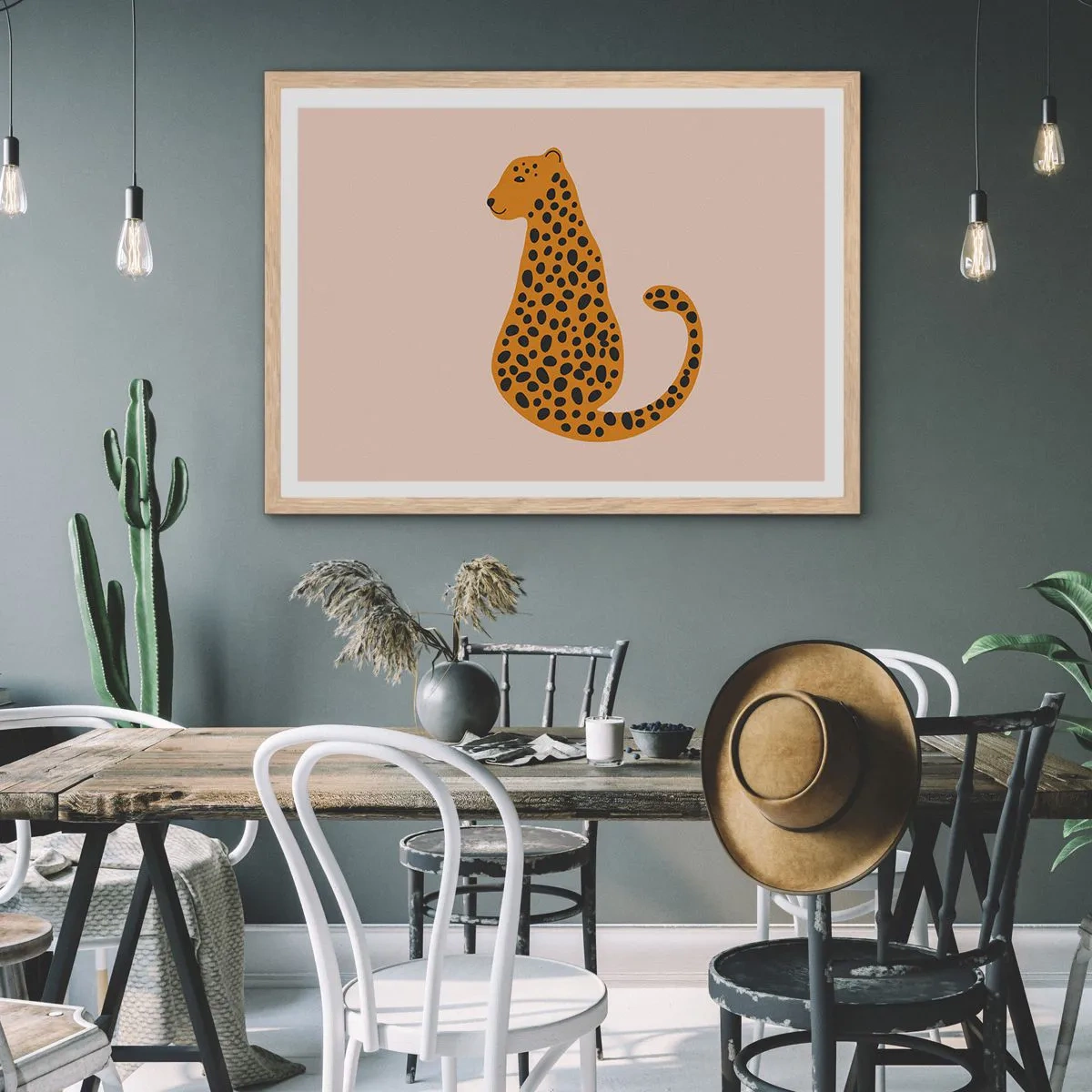 Poster în ramă de stejar deschis - Modelul leopard este tot timpul la modă - 50x40 cm