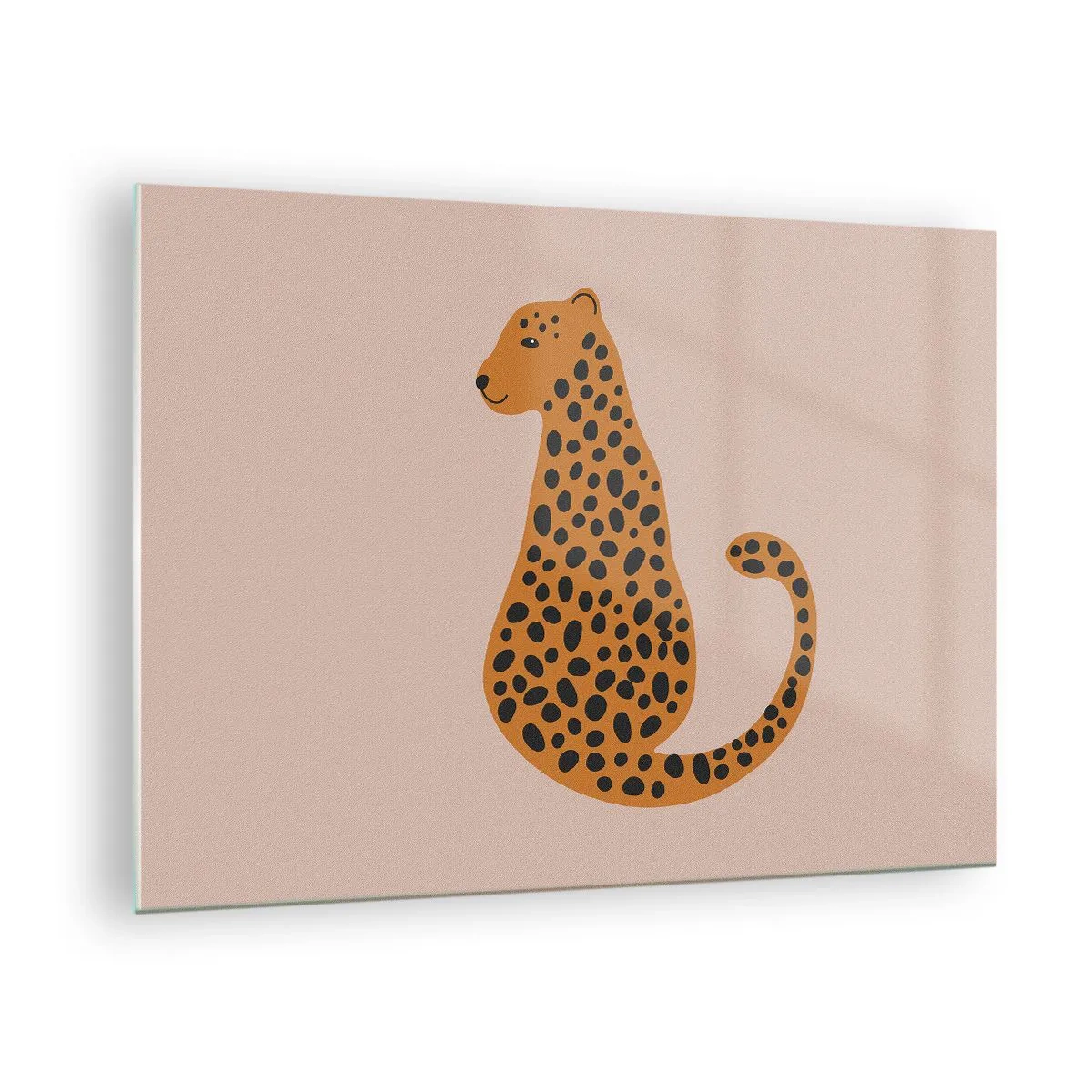Tablou pe sticlă - Ilustrație a unei pantere cu pete negre pe un fundal bej - 70x50cm - Modelul leopard este tot timpul la modă - Decorațiune modernă pentru perete pentru living și dormitor ARTTOR