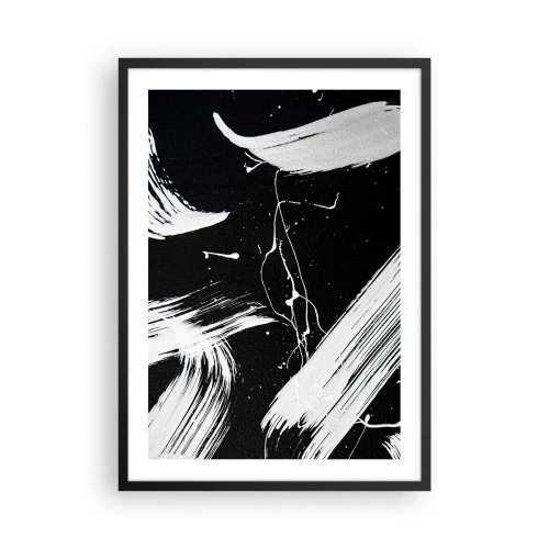 Poster în ramă neagră - Compoziție abstractă din tușe de pensulă alb-negru - 50x70cm - Abisul întunericului - Decorațiune modernă pentru perete pentru living și dormitor ARTTOR