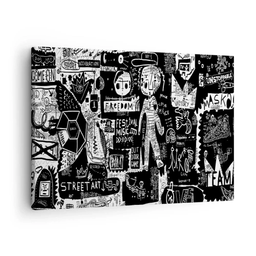 Tablou pe pânză Canvas - Colaj alb-negru inspirat de arta stradală - 70x50cm - Tinerețea duhovnicească a legii și a bucuriei - Decorațiune modernă pentru perete pentru living și dormitor ARTTOR