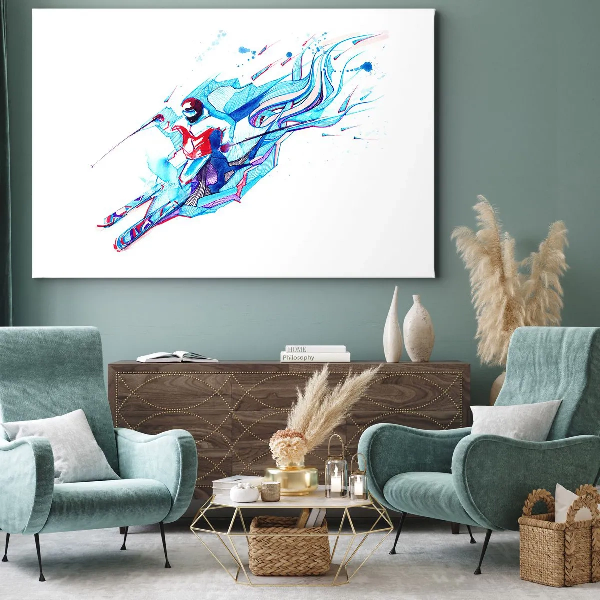 Tablou pe pânză Canvas - Călăreț abstract în culori dinamice - 70x50cm - Graba nebună după bucurie - Decorațiune modernă pentru perete pentru living și dormitor ARTTOR