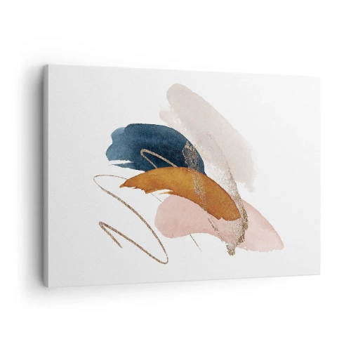 Tablou pe pânză Canvas - Linii abstracte în culori pastelate cu accente aurii - 70x50cm - Compoziție înaripată - Decorațiune modernă pentru perete pentru living și dormitor ARTTOR