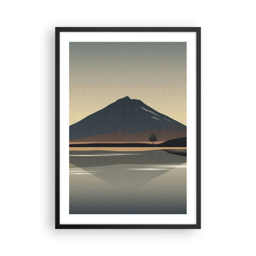 Poster în ramă neagră - Un peisaj montan minimalist cu o reflexie într-un lac - 50x70cm - În oglindă - Decorațiune modernă pentru perete pentru living și dormitor ARTTOR