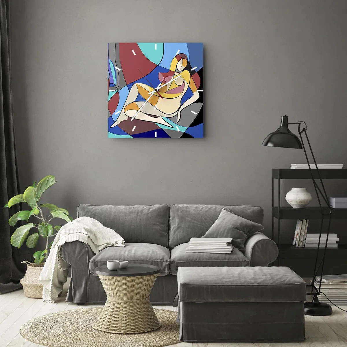 Ceas de perete - Ceas pe sticlă - Nudul cubist - 30x30 cm