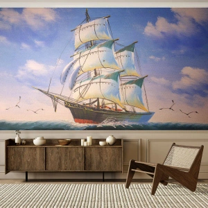 Tapet Premium Sand - Cu mândrie în vânt - Nautic, Barca de navigat, Ocean - 100x70 cm