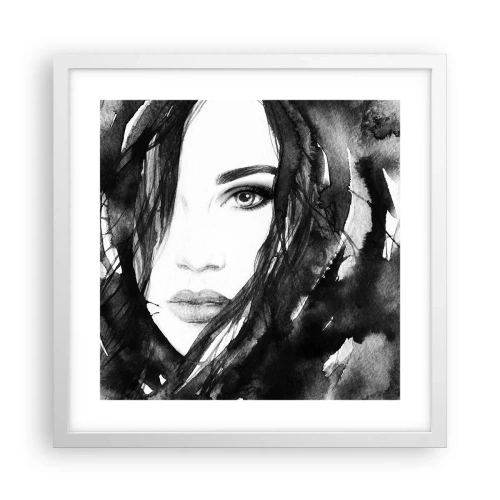 Poster în ramă albă - Studiu unei dame în alb și negru - 40x40 cm