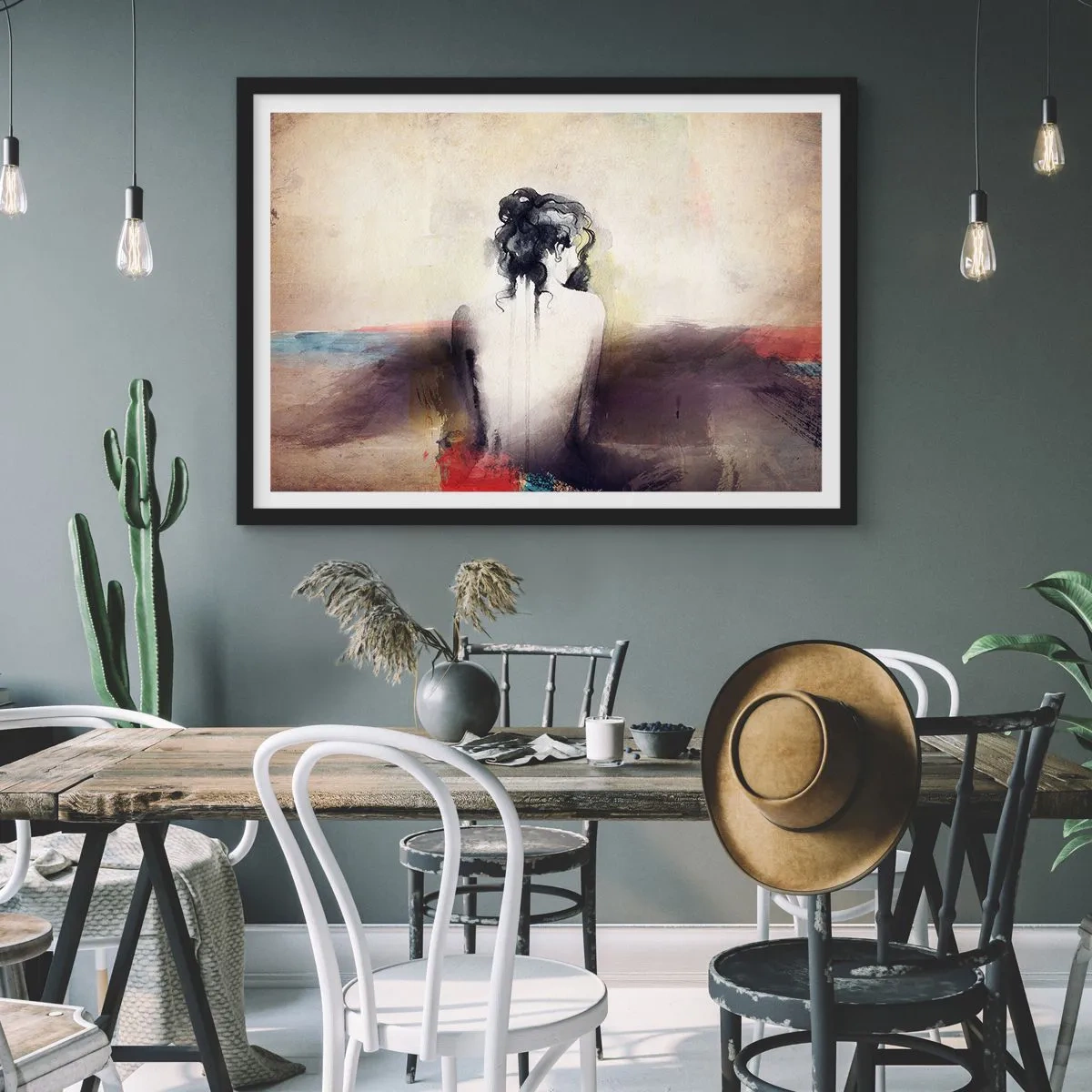 Poster în ramă neagră - Linii moi, forme ovale - 70x50 cm