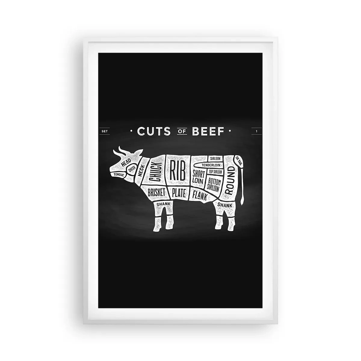 Poster în ramă albă - Abecedar de măcelar - 61x91 cm