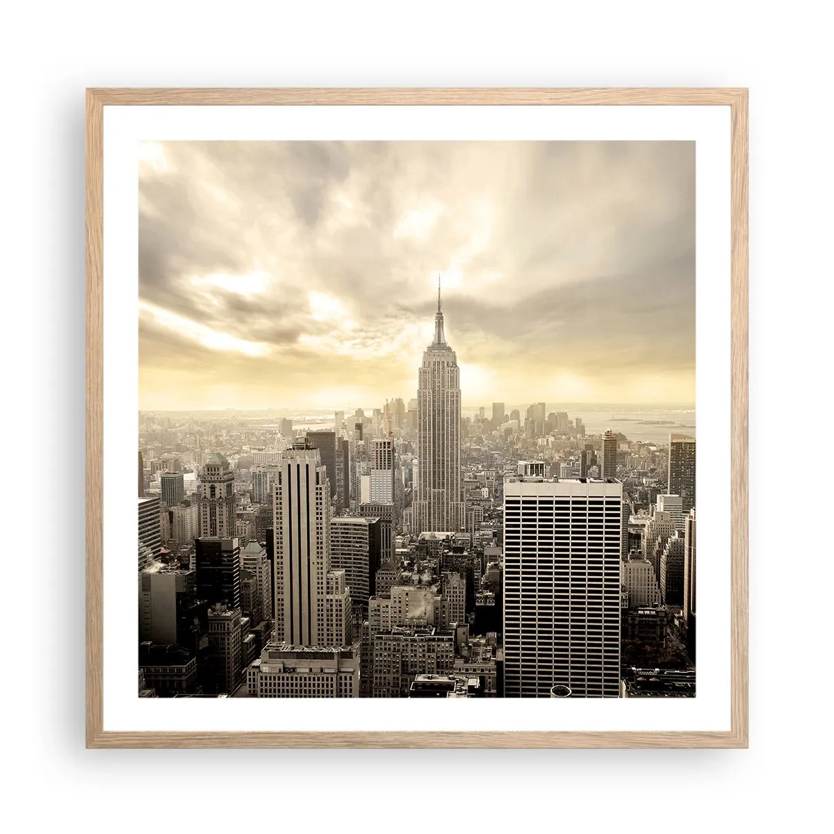 Poster în ramă de stejar deschis - New York țesut din gri - 60x60 cm