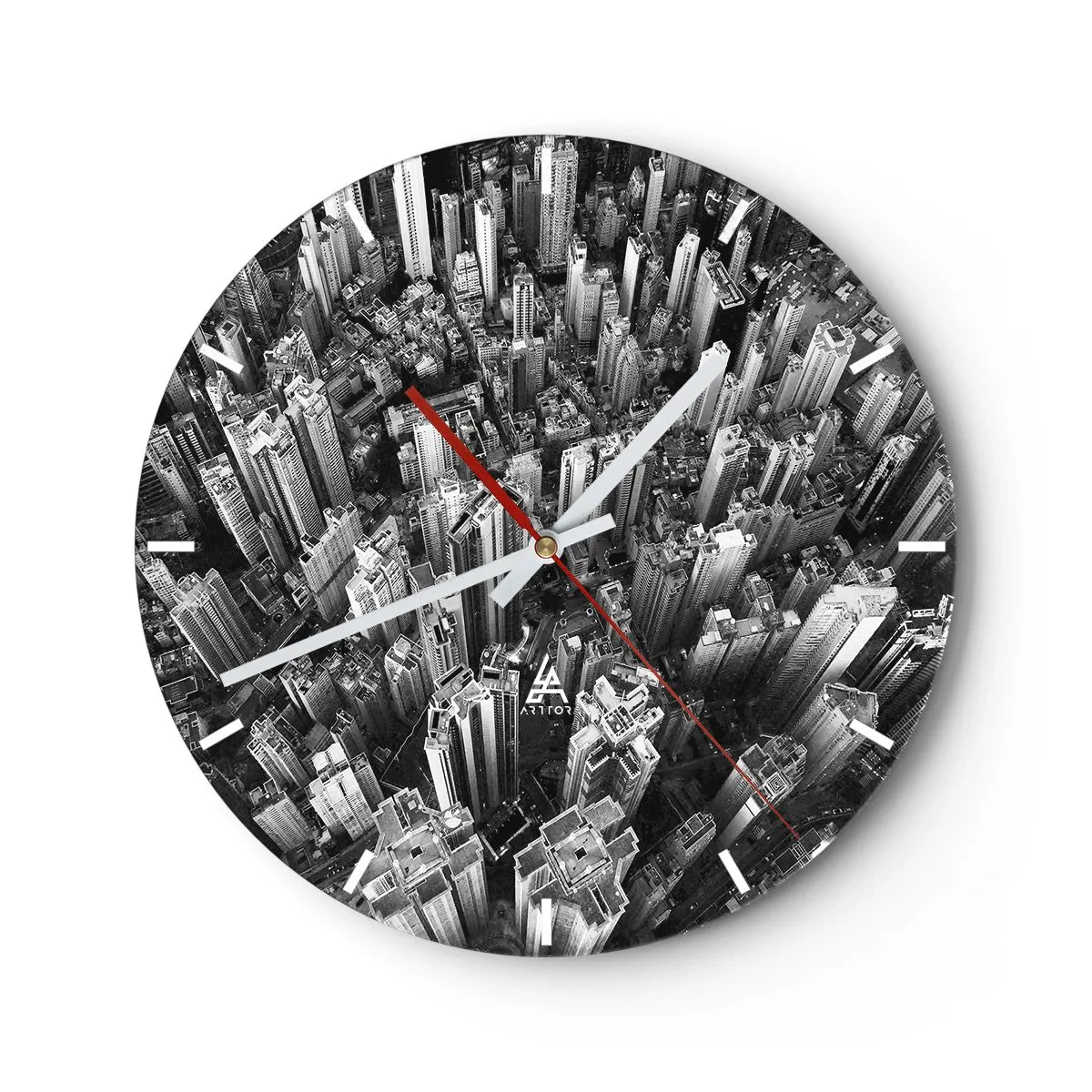 Ceas de perete - Ceas pe sticlă - O vedere de sus a orașului, în alb și negru - 30x30cm - Din ce în ce mai sus - Decorațiune modernă pentru perete pentru living, bucătărie și dormitor ARTTOR