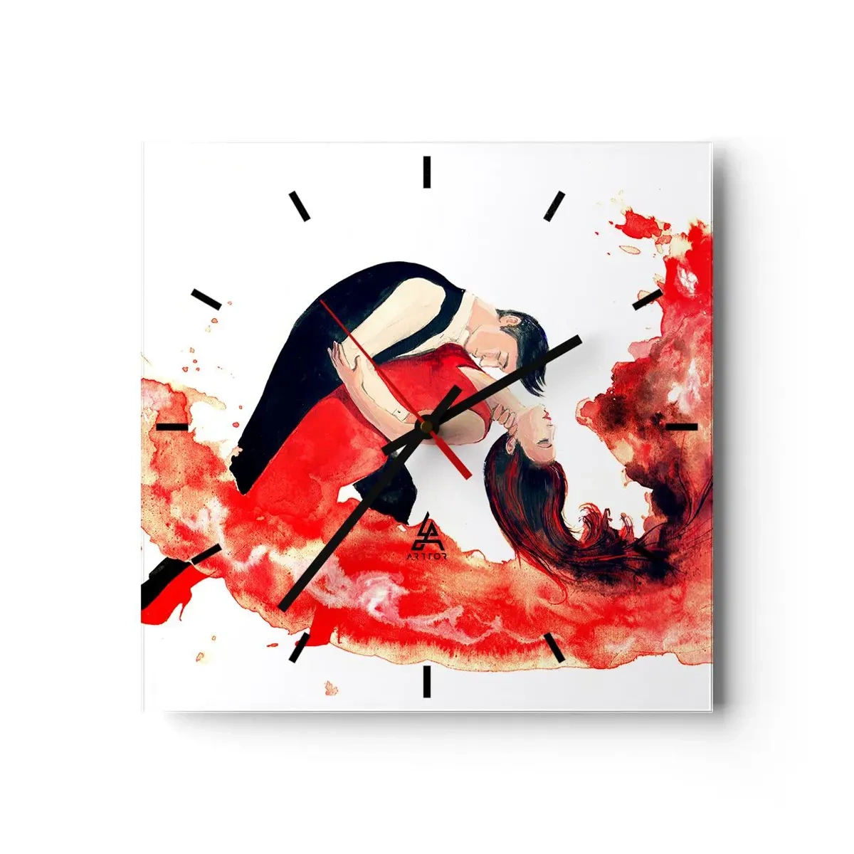 Ceas de perete - Ceas pe sticlă - Tango - un val senzual - 40x40 cm