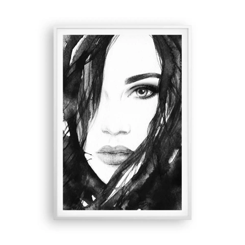 Poster în ramă albă - Studiu unei dame în alb și negru - 70x100 cm