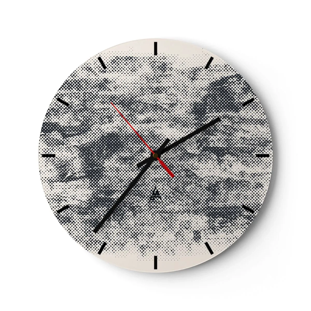 Ceas de perete - Ceas pe sticlă - Textură alb-negru cu efect de plasă raster - 30x30cm - Compoziție cețoasă - Decorațiune modernă pentru perete pentru living, bucătărie și dormitor ARTTOR
