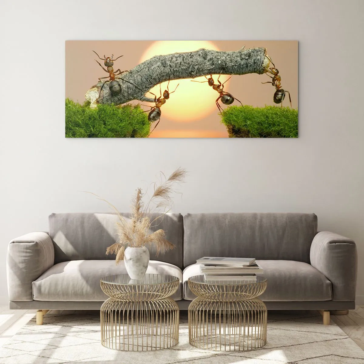 Tablou pe sticlă - Cooperare veselă - 90x30 cm
