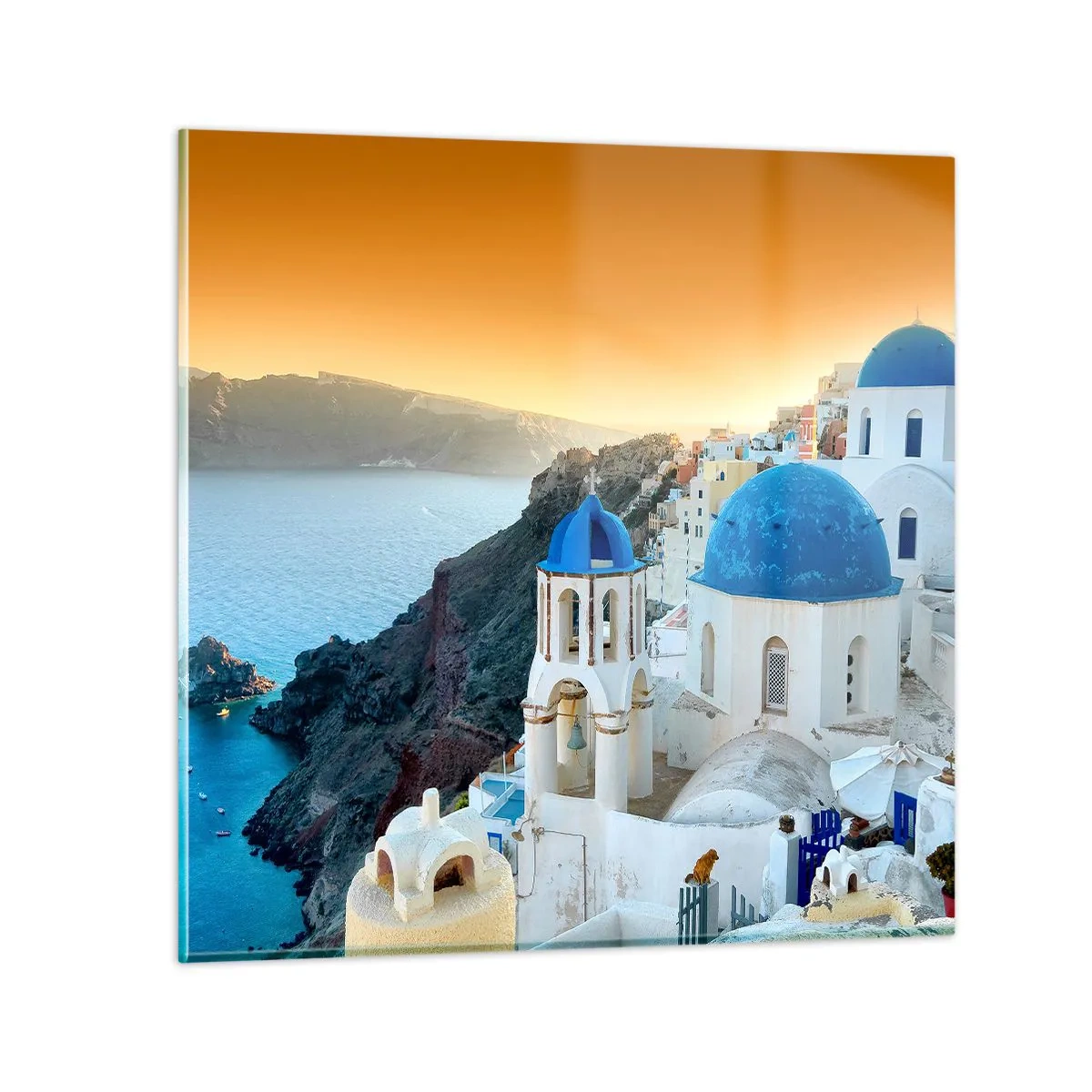 Tablou pe sticlă - Santorini - îmbrățișat de stânci - 40x40 cm