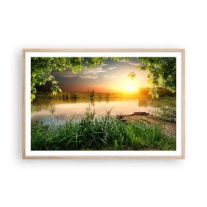 Poster în ramă de stejar deschis - Peisaj într-un cadru verde - 91x61 cm
