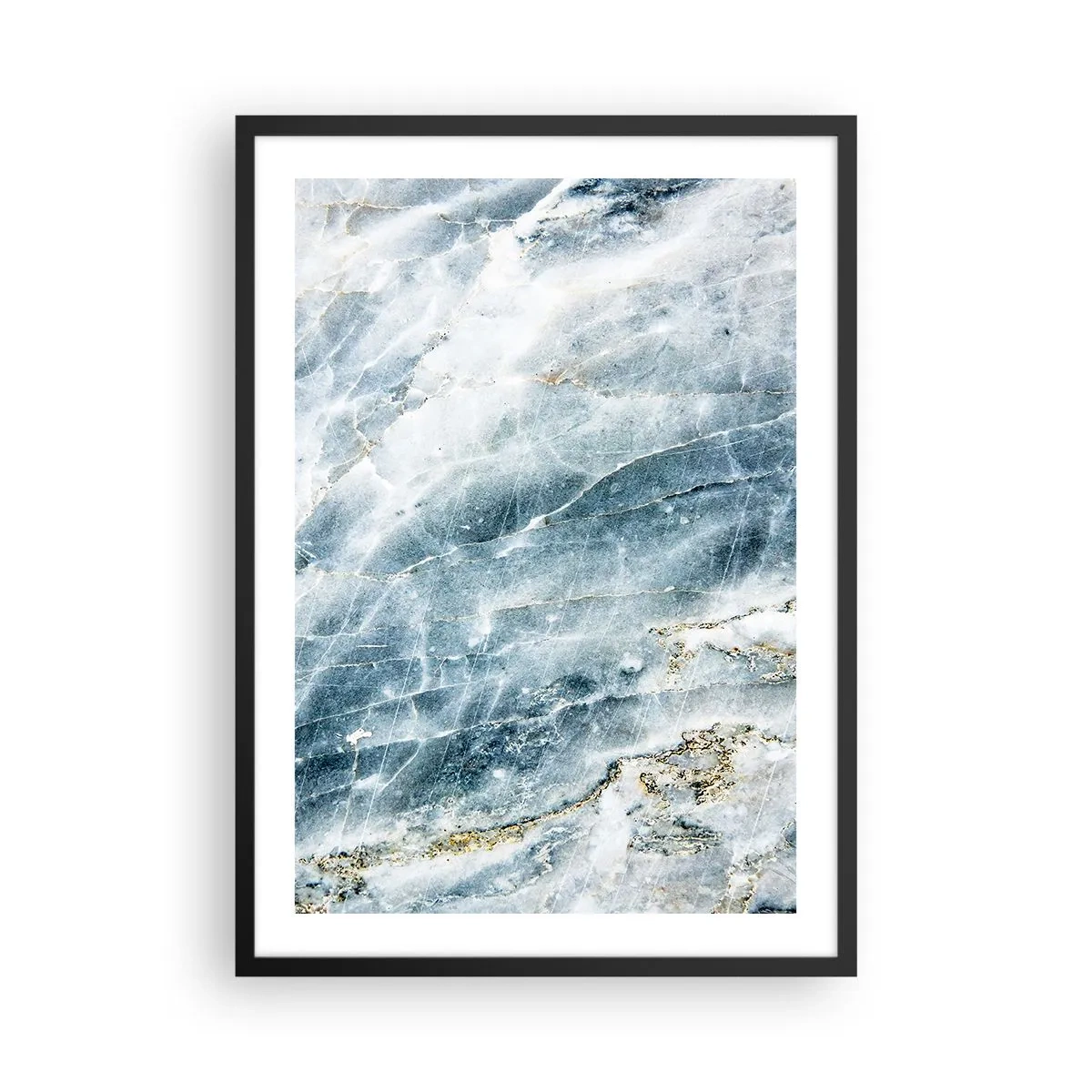 Poster în ramă neagră - Marmură albastră cu vene subtile de aur - 50x70cm - Lumea de gheață - Decorațiune modernă pentru perete pentru living și dormitor ARTTOR