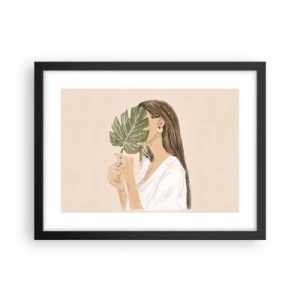 Poster în ramă neagră - Portret misterios cu un evantai - 40x30 cm