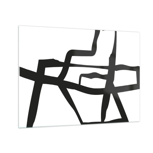 Tablou pe sticlă - O structură abstractă alb-negru care seamănă cu un plan urban. - 70x50cm - Construcție în alb și negru - Decorațiune modernă pentru perete pentru living și dormitor ARTTOR