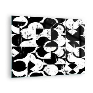 Tablou pe sticlă - Model geometric în forme contrastante alb-negru - 70x50cm - Albul e alb și negrul e negru - Decorațiune modernă pentru perete pentru living și dormitor ARTTOR