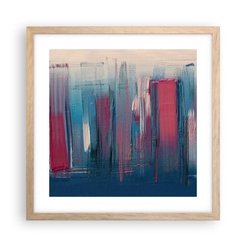 Poster în ramă de stejar deschis - Compoziție verticală în albastru și roșu - 40x40 cm