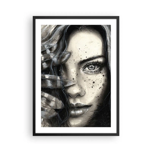 Poster în ramă neagră - Portretul unei femei în stil monocrom - 50x70cm - Frumusețe sălbatică - Decorațiune modernă pentru perete pentru living și dormitor ARTTOR