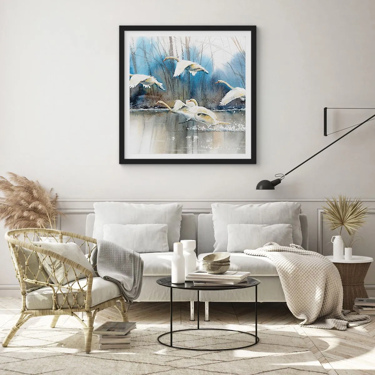 Poster în ramă neagră - Dansând cu lebedele sălbatice - 40x40 cm