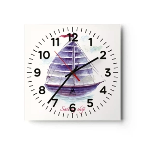 Ceas de perete - Ceas pe sticlă - Pânze pline și apă calmă - 40x40 cm