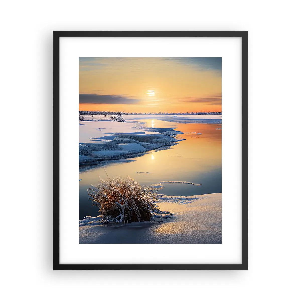 Poster în ramă neagră - Apus de soare pe timp de iarnă - 40x50 cm