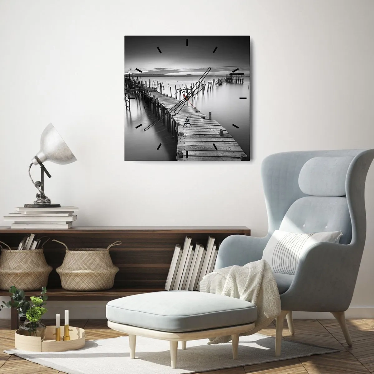 Ceas de perete - Ceas pe sticlă - Liniștea unui țărm uitat - 30x30 cm