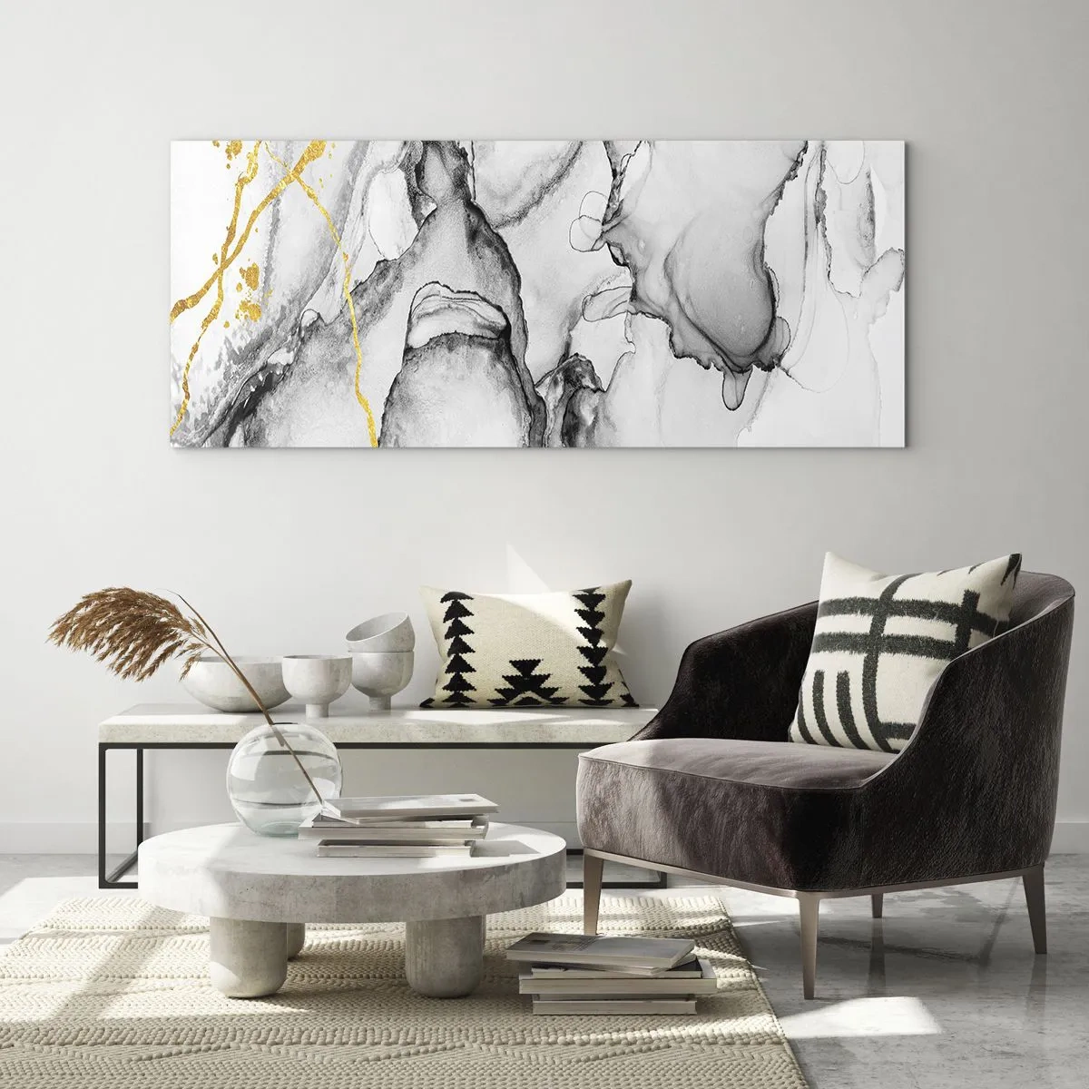 Tablou pe sticlă - Compoziție cu motiv auriu - 100x40 cm