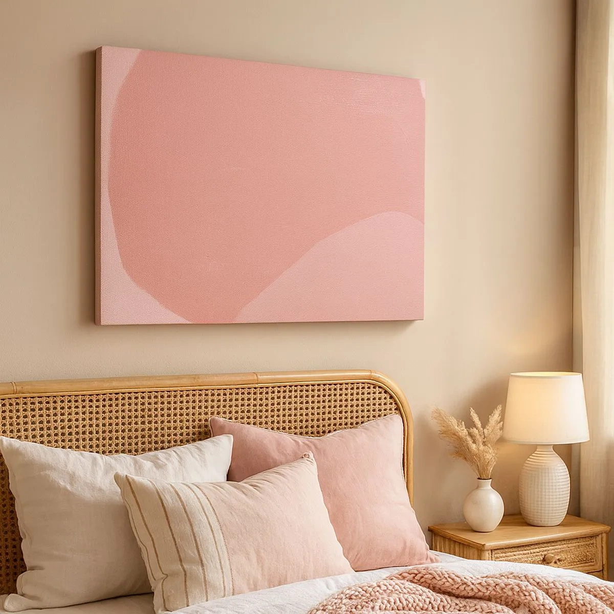 Tablou pe pânză Canvas - Abstracție delicată în nuanțe de roz, forme organice și minimalism - 70x50cm - Compoziție organică în roz - Decorațiune modernă pentru perete pentru living și dormitor ARTTOR