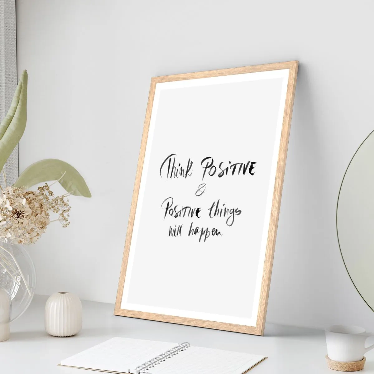 Poster în ramă de stejar deschis - Cum să trăim bine? - 30x40 cm