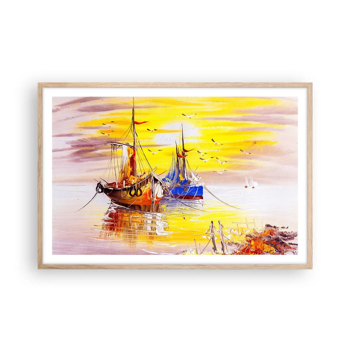 Poster în ramă de stejar deschis - O binemeritată odihnă în port - 91x61 cm