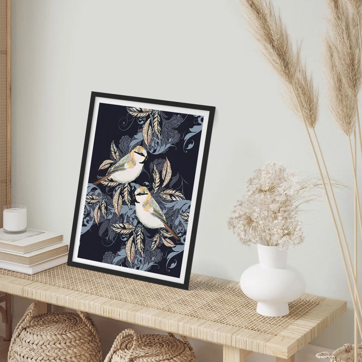 Poster în ramă neagră - Ciripirile galben-albastru - 61x91 cm