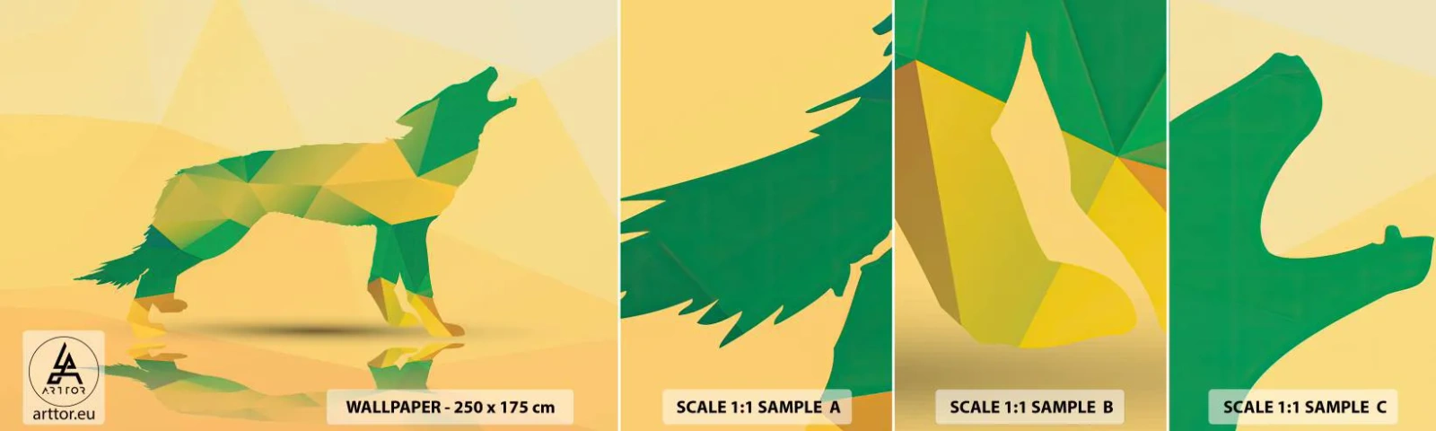 Mostră de Tapet Standard Eco - Lupul singuratic - Animale, Lup, Figura geometrică - 100x30 cm