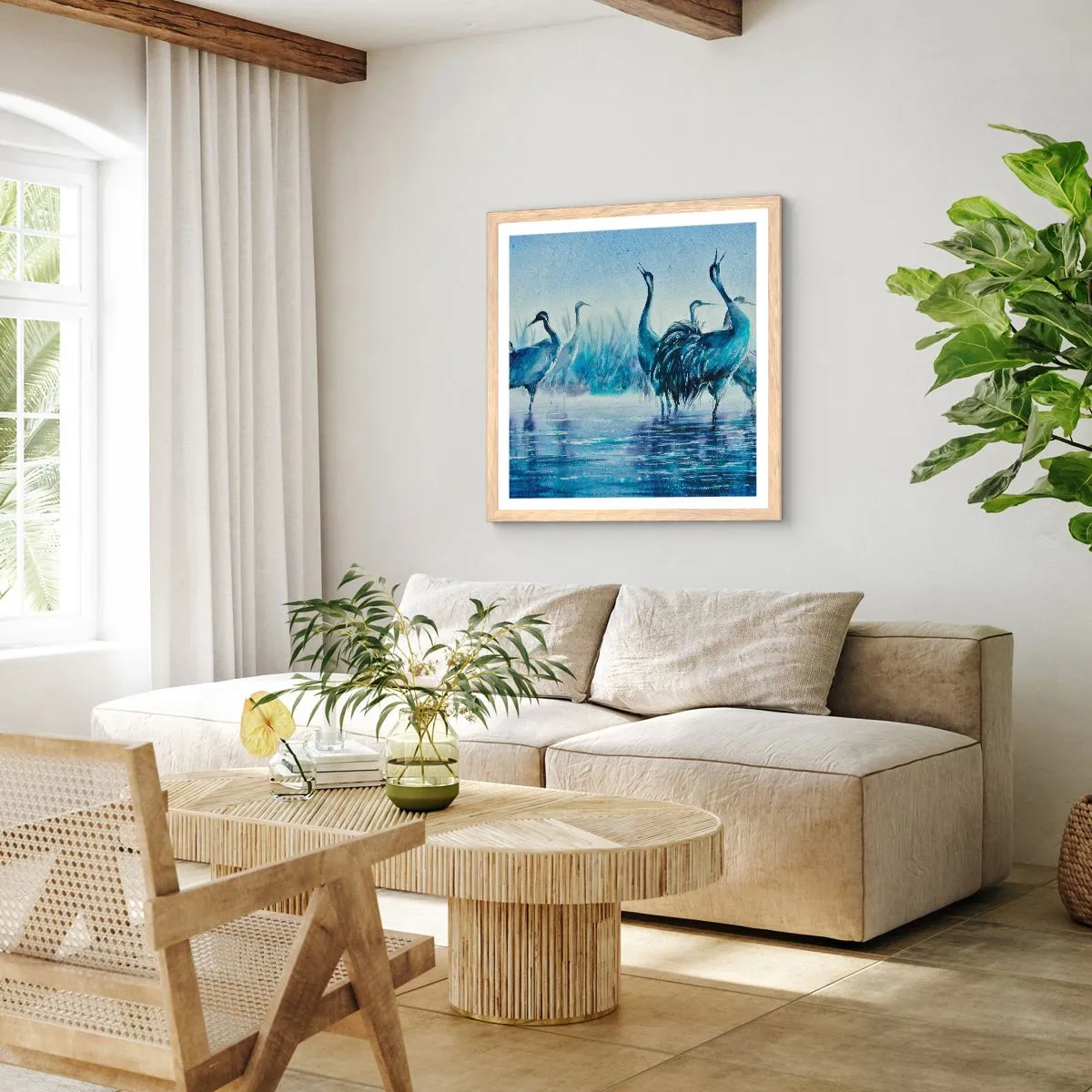 Poster în ramă de stejar deschis - Întâlnirea de dimineață - 50x50 cm