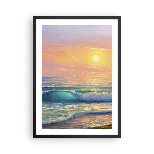 Poster în ramă neagră - Un apus de soare peste un ocean calm - 50x70cm - Cântecul turcoaz al valurilor - Decorațiune modernă pentru perete pentru living și dormitor ARTTOR