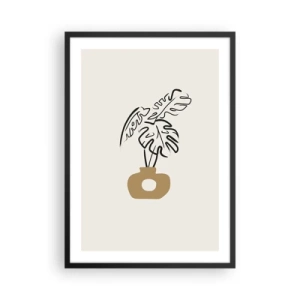 Poster în ramă neagră - Un desen minimalist al unei monstera într-o vază - 50x70cm - Monstera - decorarea casei - Decorațiune modernă pentru perete pentru living și dormitor ARTTOR