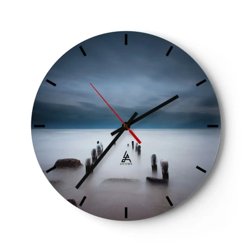 Ceas de perete - Ceas pe sticlă - Peisaj alb-negru cu un copac singuratic - 30x30cm - Un lac în ceața calmă - Decorațiune modernă pentru perete pentru living, bucătărie și dormitor ARTTOR