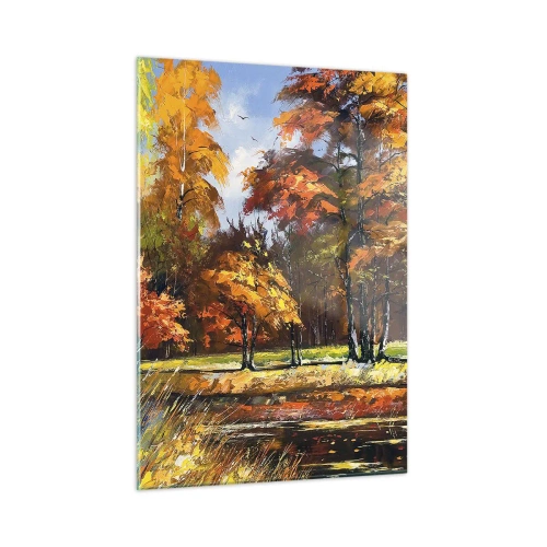 Tablou pe sticlă - Peisaj în aur și bronz - 50x70 cm