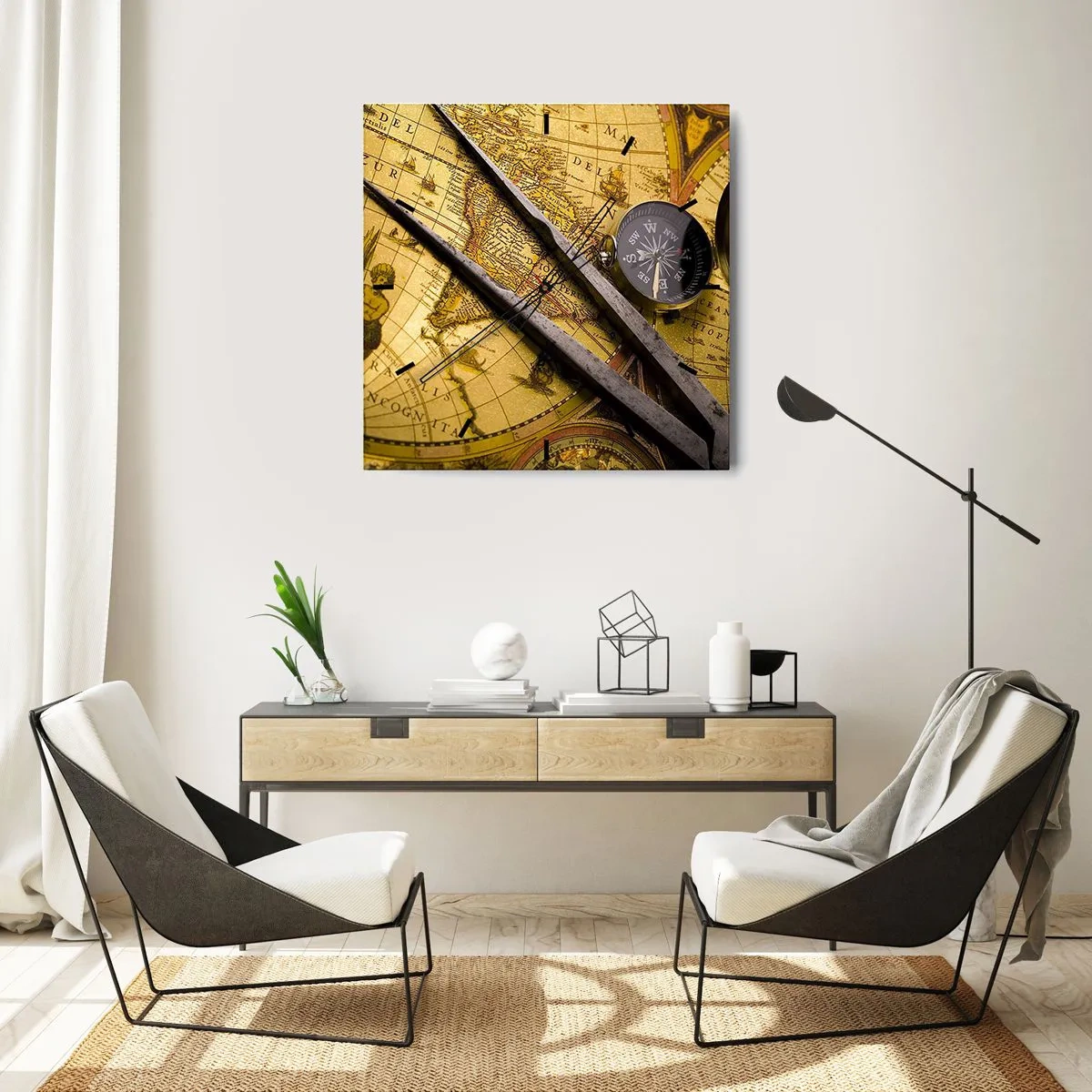 Ceas de perete - Ceas pe sticlă - Unde sunt aceste comori? - 40x40 cm