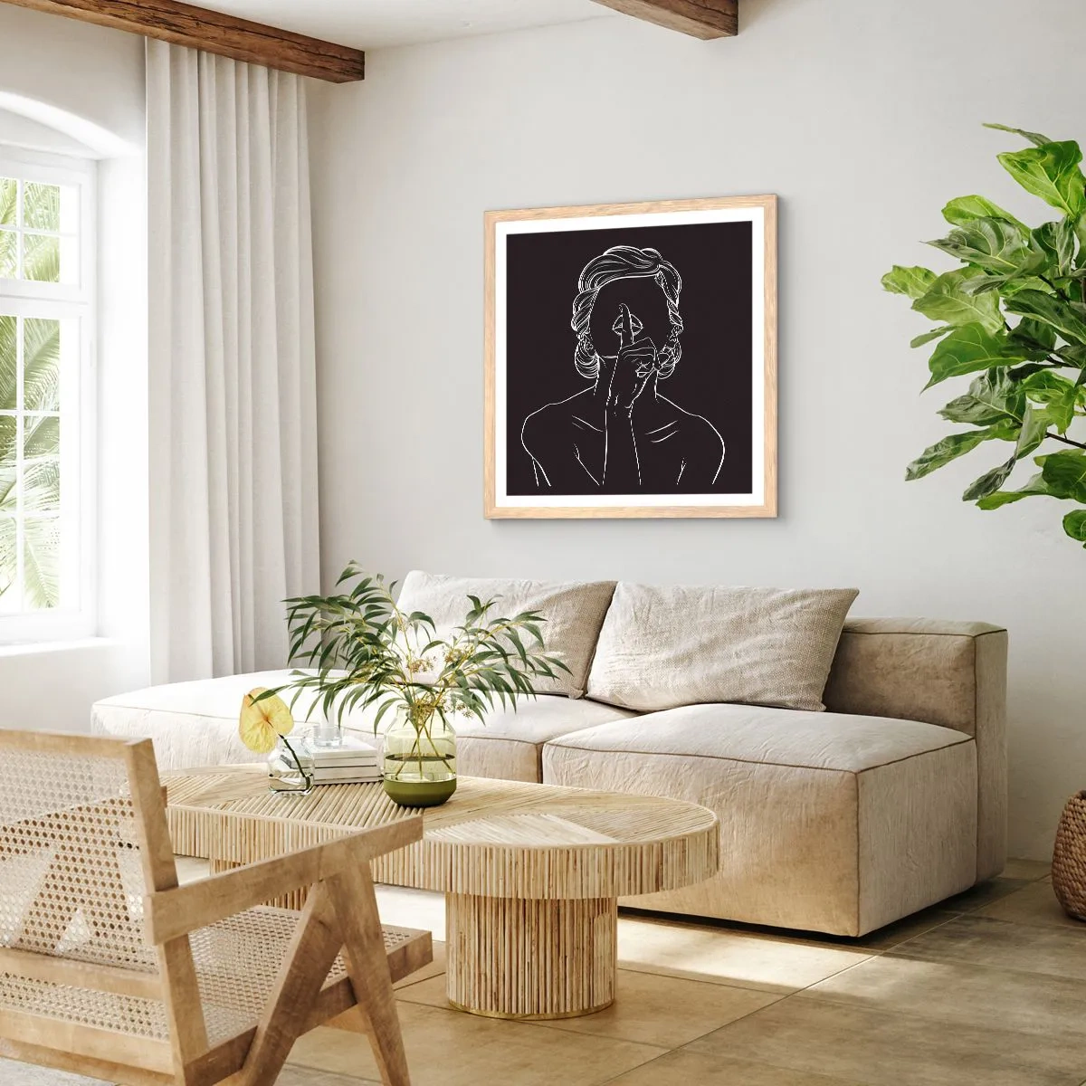 Poster în ramă de stejar deschis - Frumusețea înflorește în tăcere - 30x30 cm