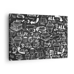 Tablou pe pânză Canvas - Grafică elegantă de cafea pe fundal negru - 70x50cm - All you need is… - Decorațiune modernă pentru perete pentru living și dormitor ARTTOR
