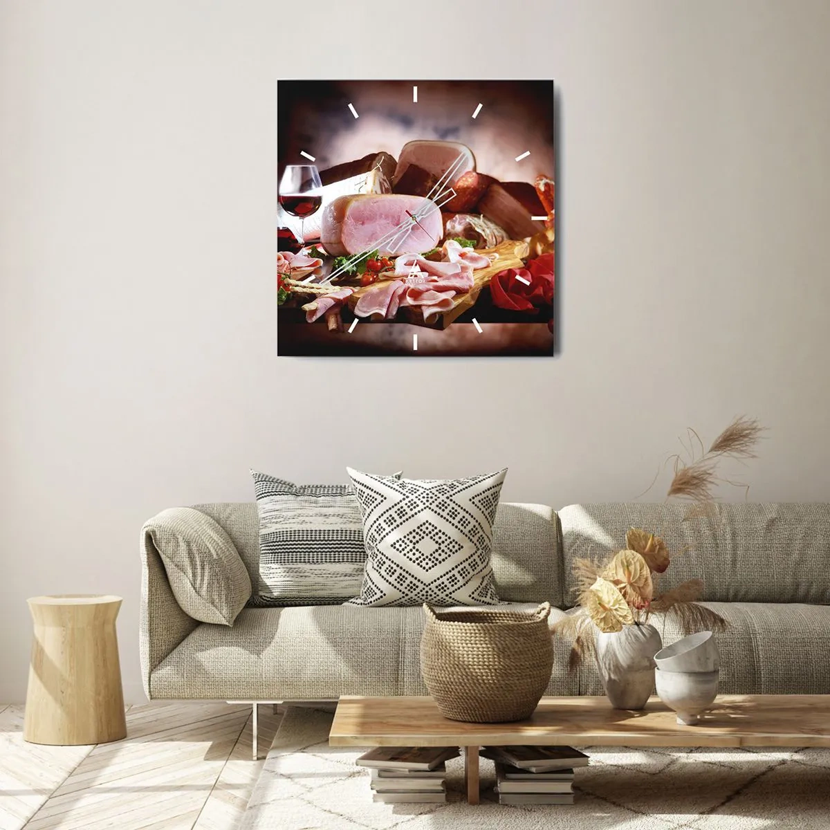 Ceas de perete - Ceas pe sticlă - Un vis culinar cu o carafă - 30x30 cm