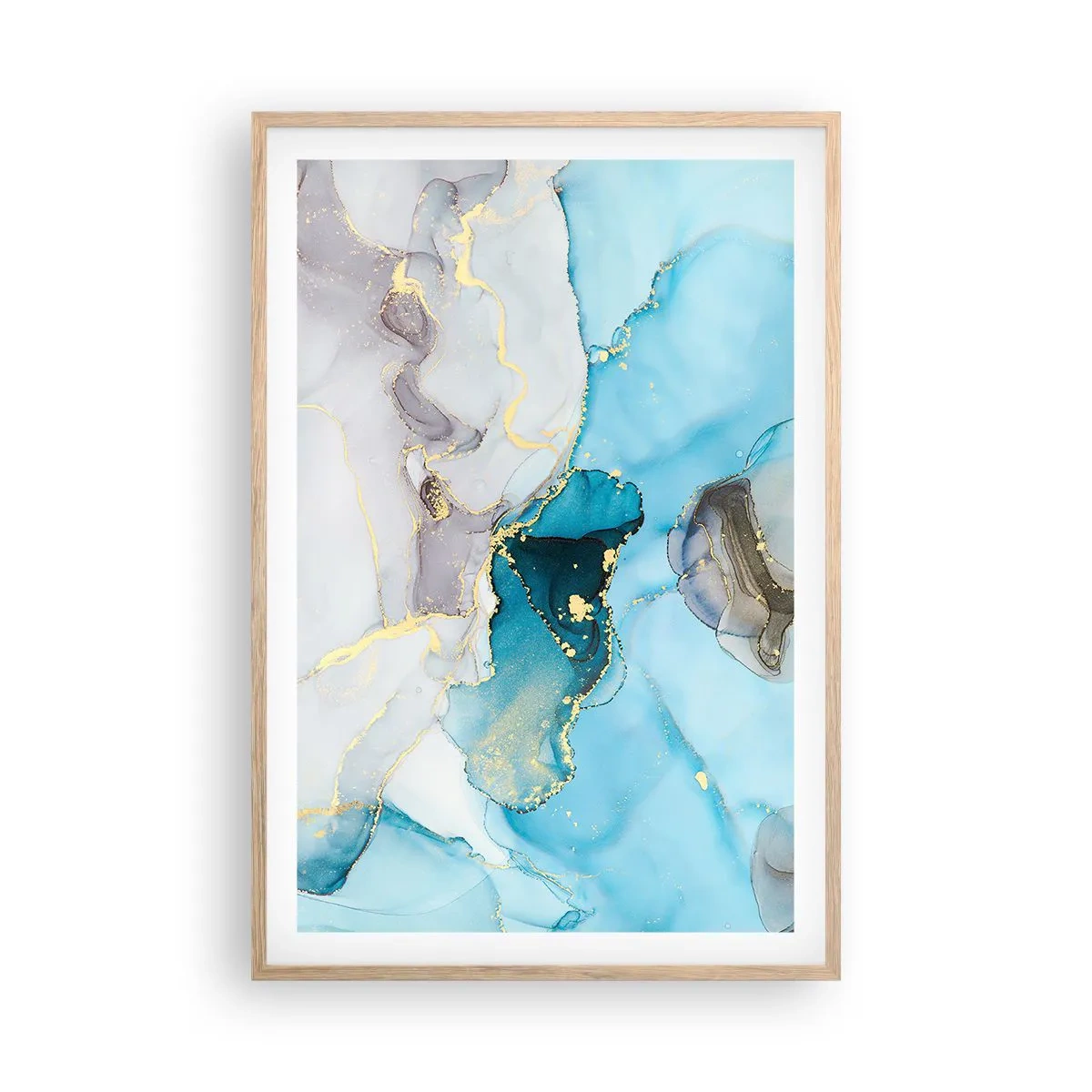 Poster în ramă de stejar deschis - Un studiu al întâlnirii dintre gri și turcoaz - 61x91 cm