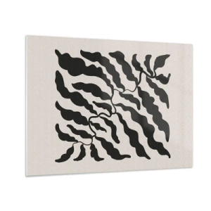 Tablou pe sticlă - Operă botanică cu frunze negre organice - 70x50cm - Natura pătratului - Decorațiune modernă pentru perete pentru living și dormitor ARTTOR