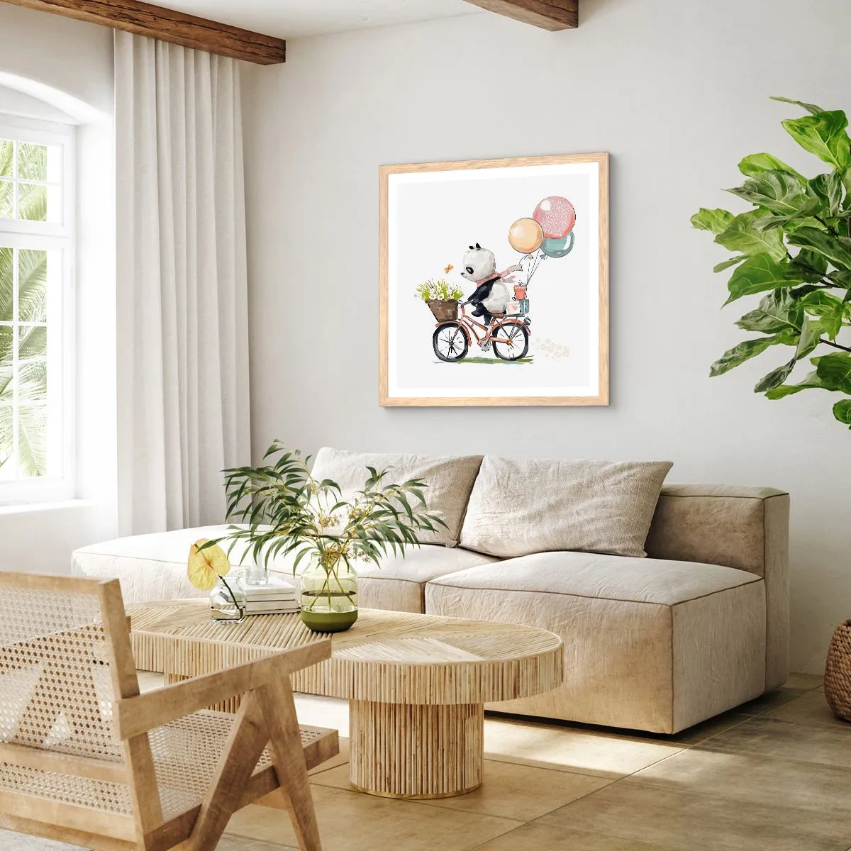 Poster în ramă de stejar deschis - O zi fericită - 30x30 cm