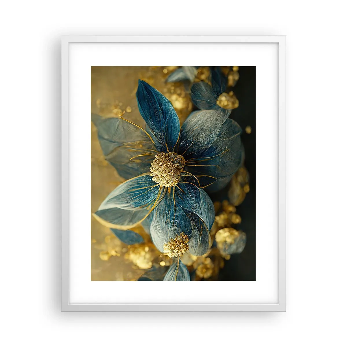 Poster în ramă albă - Floare cu aur - 40x50 cm
